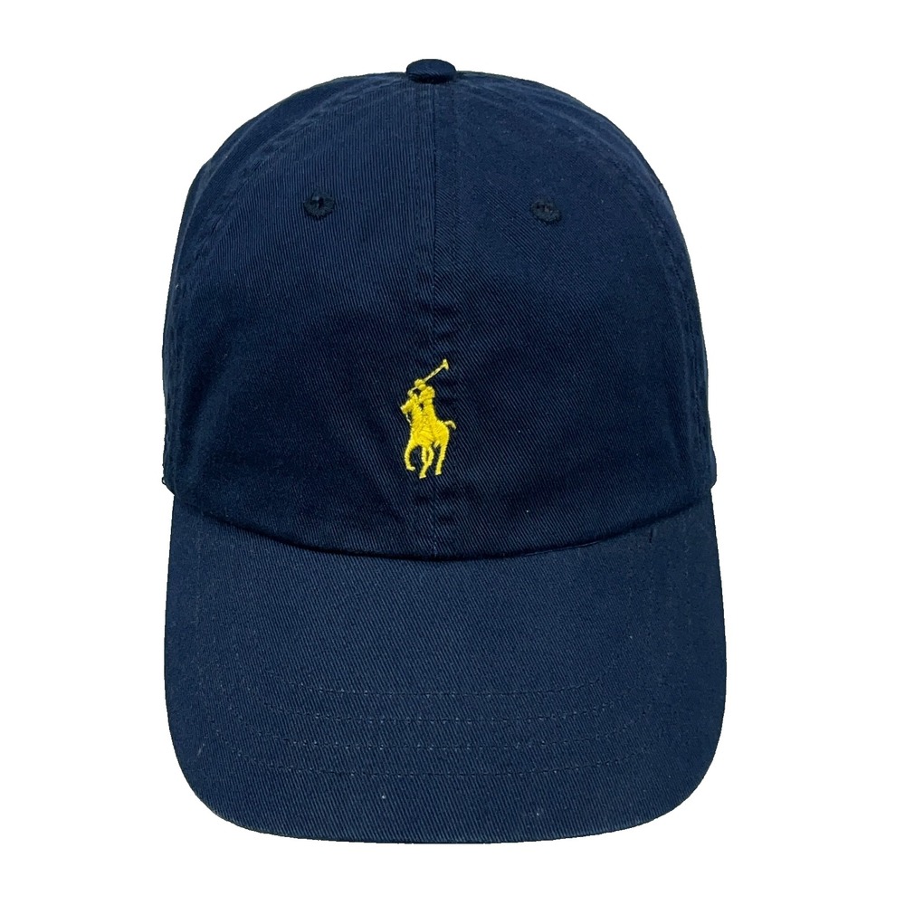 Polo Ralph Lauren Hat Cap Strap Back Navy Blue Yellow Pony Dad Twill VTG Y2K